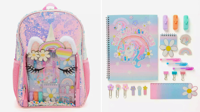 5 Girls Unicorn Backpack Stationary Set