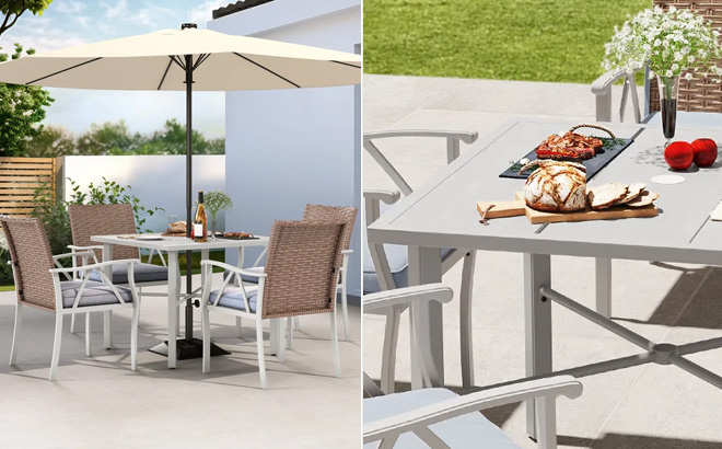 5 Pcs Outdoor Dining Set Wicker Patio Table with 4 Chairs