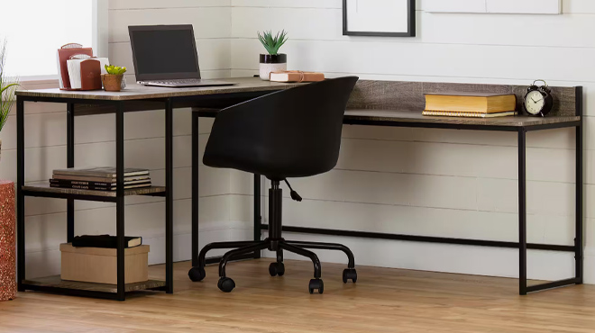 8 South Shore 64 inch L Shaped Oak Camel Computer Desk