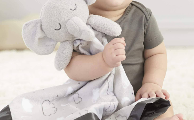 A Baby Holding Gerber Embroidered Security Blanket