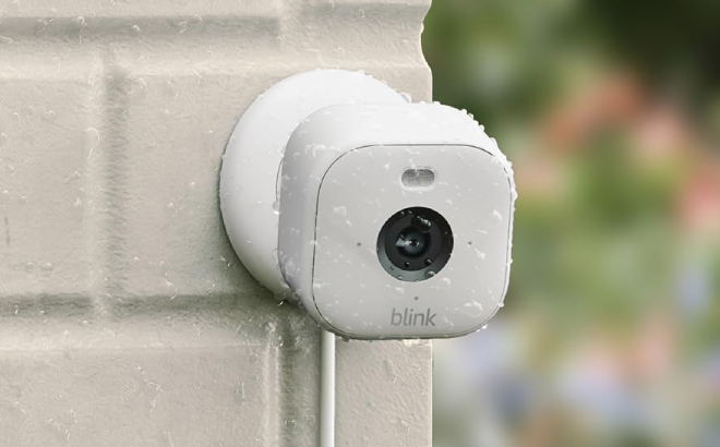 A Blink New Mini 2 Plug in Smart Security Camera Placed Outdoor