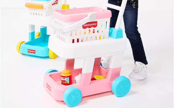 A Girl Playing with Fisher Price Pretend Play Shopping Cart