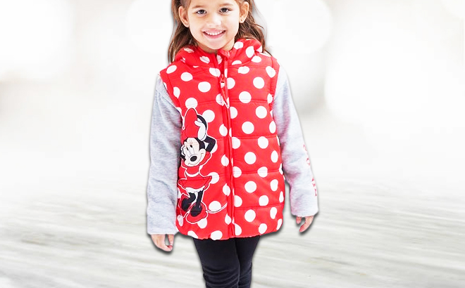 A Girl Wearing a Disney Minnie Mouse Girls Vest Jacket