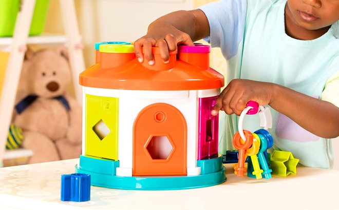 A Little Boy Playing with Battat Shape & Color Sorting Toy