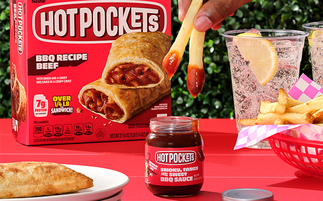 A Man Dipping French Fries in Hot Pockets BBQ Sauce