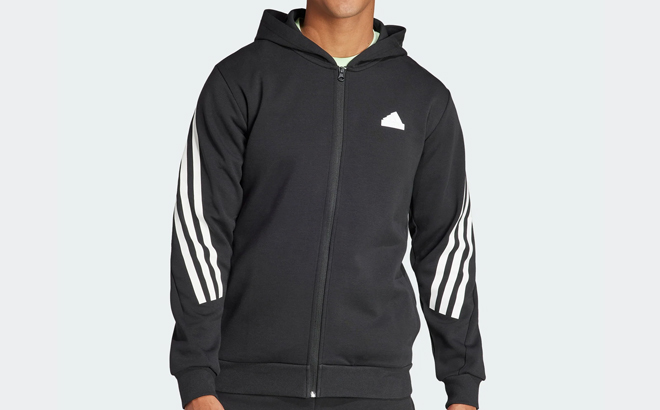 A Man Wearing Adidas Future Icons 3 Stripes Full Zip Hoodie