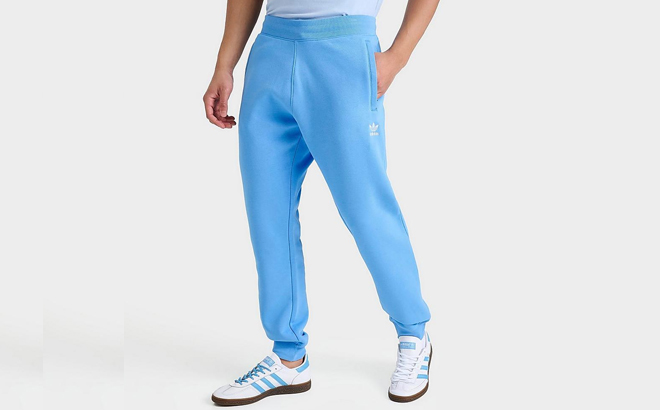 A Man Wearing Adidas Originals Trefoil Essentials Sweatpants