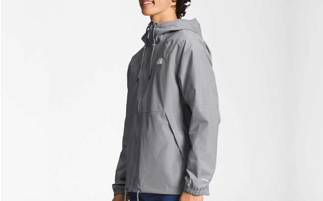 A Man Wearing The North Face Antora Rain Hooded Jacket in Meld Grey