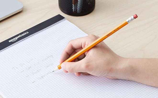 A Person Holding Amazon Basics Woodcased Pencil