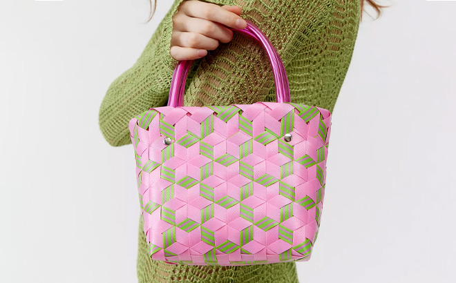 A Person Holding BDG Woven Mini Tote Bag