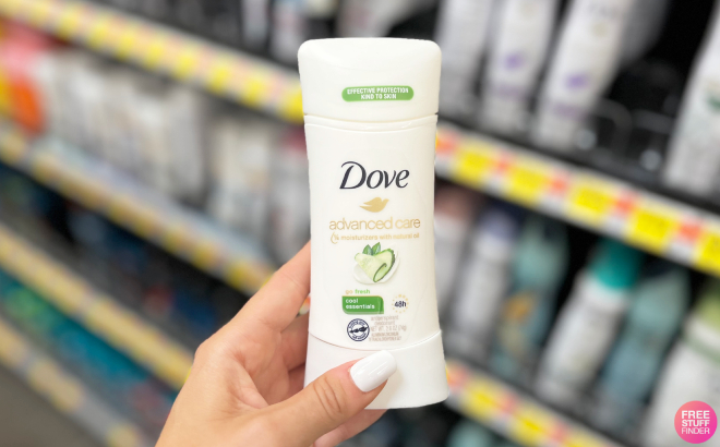 A Person Holding a Dove Advanced Care Antiperspirant Deodorant Stick