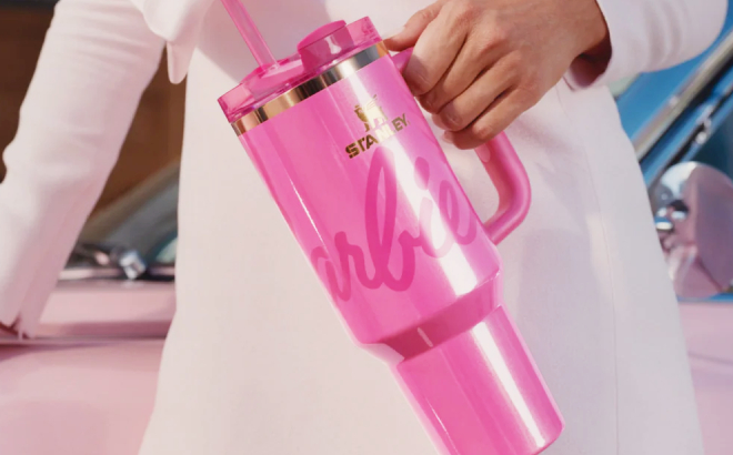 A Person Holding a Stanley x Barbie Icon Tumbler