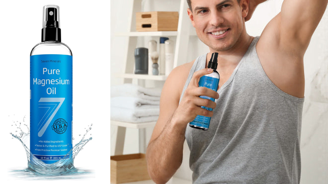 A Person Using Seven Minerals Pure Magnesium Oil Spray