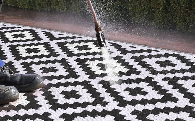 A Person Washing a Rug