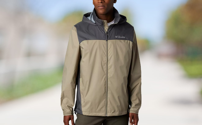 A Person Wearing Columbia Glennaker Packable Mens Rain Jacket