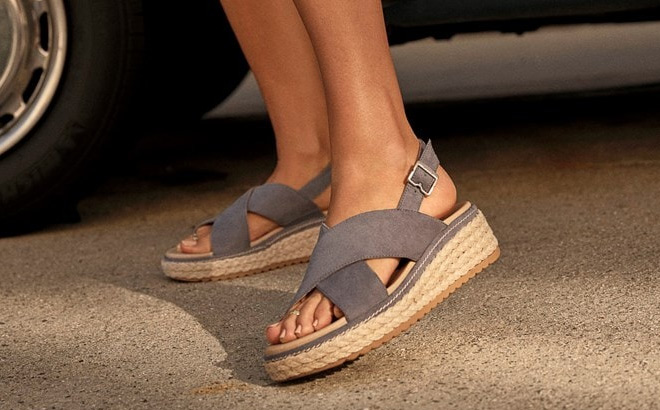 A Person Wearing Dr Schools Womens Ember Espadrille Platform Sandals