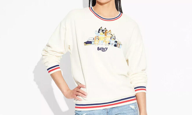 A Person Wearing Womens Bluey Camper Graphic Sweatshirt