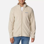 A Person wearing Columbia Mens Castle Dale Full Zip Fleece Jacket in Beige Color