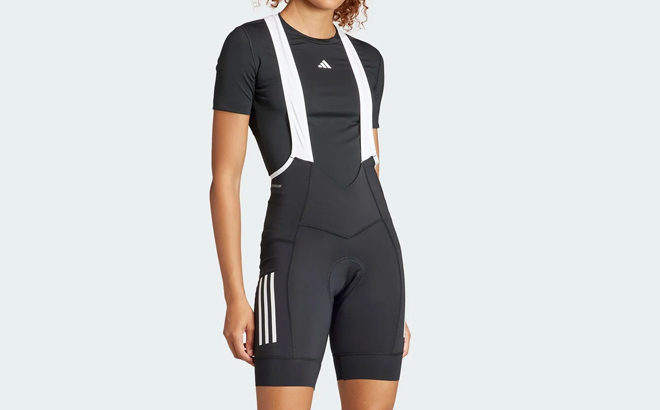 A Woman Wearing Adidas The Padded Cycling Bib Shorts