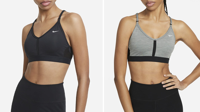 A Woman Wearing Nike Indy Light Support Padded V Neck Sports Bra