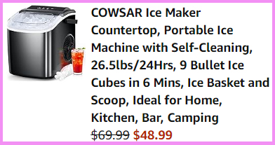 A screen shot of the checkout page for the Cowsar Countertop Ice Maker