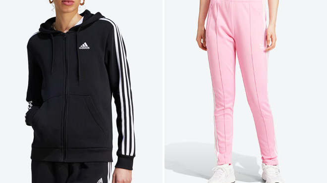 Adidas Womens 3 Stripes Fleece Hoodie