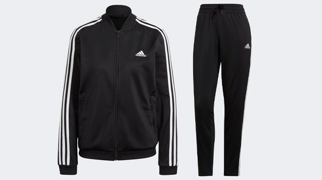 Adidas Women's Essentials 3 Stripes Track Suit on a Gray Background