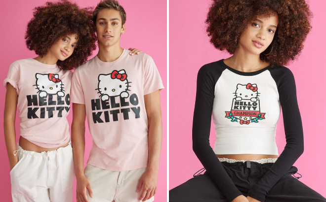 Aeropostale x Hello Kitty Oversized Graphic Tee and Cropped Raglan Tee