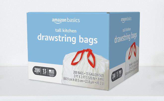 Amazon Basics Tall Kitchen Drawstring Trash Bags 200 Count