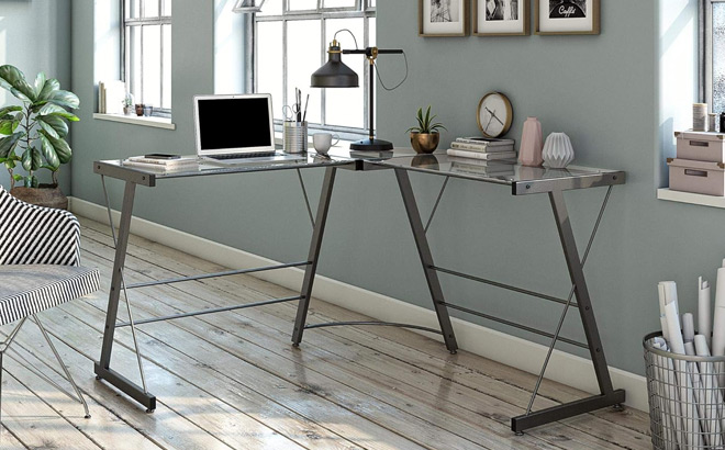 Ameriwood Home Odin Glass L Shaped Computer Desk