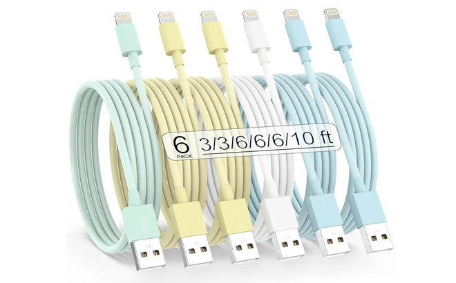 Apple MFi Certified 6Pack3366610FT iPhone Charger Fast Charging Long Lightning Cable iPhone Charger Cord