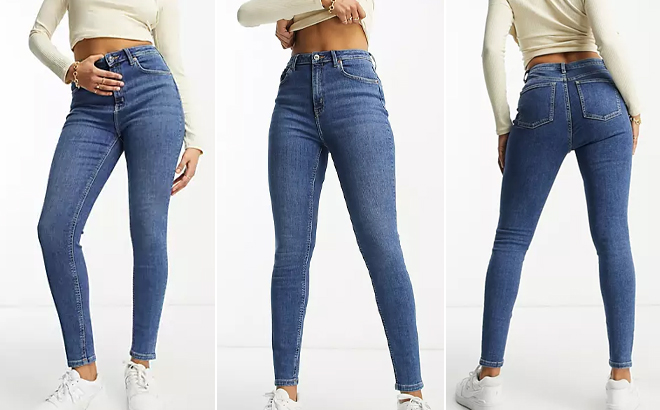 Asos Design Hourglass Ultimate Womens Skinny Jeans in the Color Mid Blue