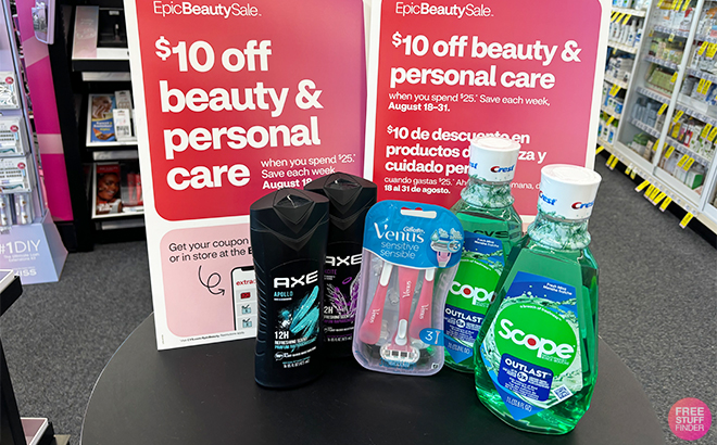 Axe Mens Body Wash Crest Mouthwash and Gillette Venus Disposable Razors on a Register at CVS