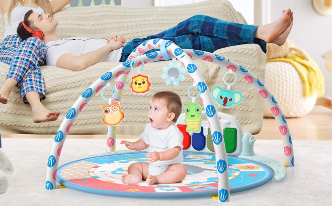 Baby Gyms Playmats Activity Mat with 4 Toys and Mirror