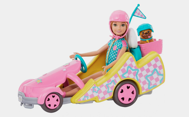 Barbie Stacie Racer Doll with Go Kart Toy Car Dog Accessories