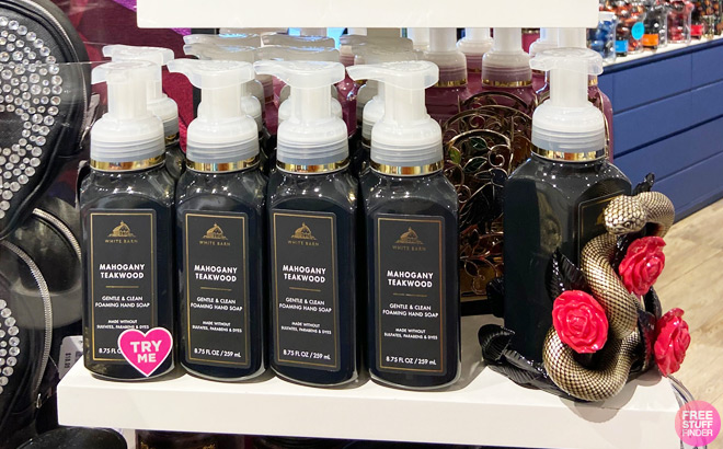 Bath and Body Works Mahogany Teakwood Hand Soaps on a Store Shelf