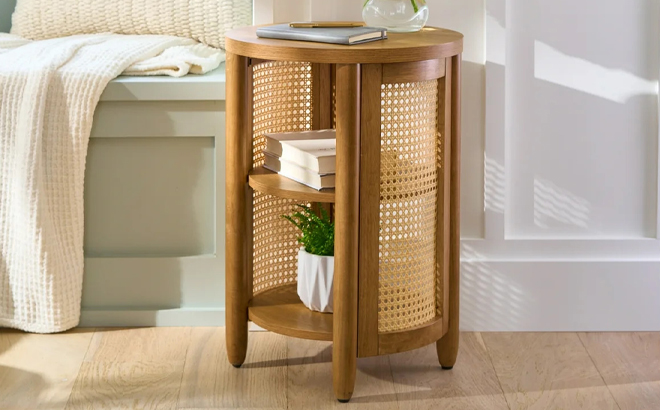 Better Homes Gardens Springwood Caning Side Table in a Room