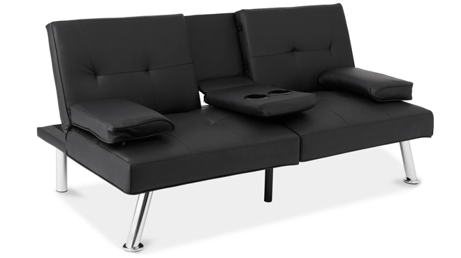 Black Faux Leather Sofa Futon