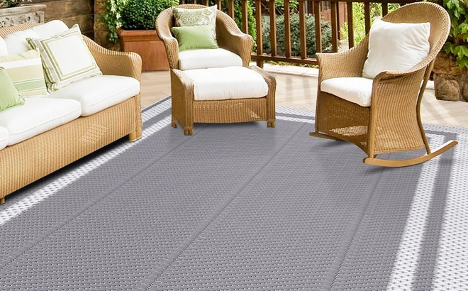 Black and Grey Waterproof Outdoor Rug