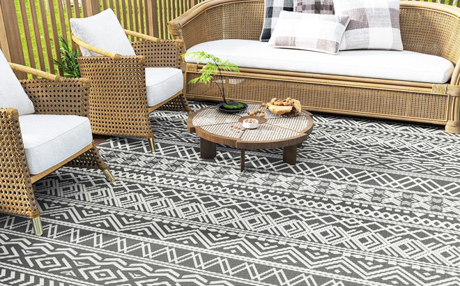 Boho Grey Waterproof Outdoor Rug