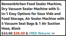 Bonsenkitchen Food Sealer Machine Order Summary