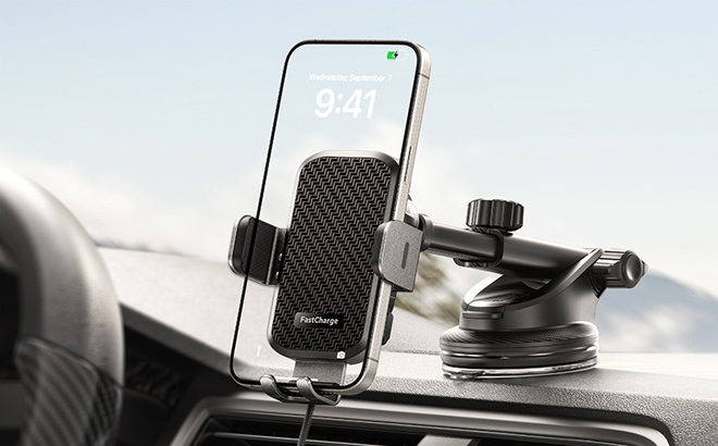 CHGeek Wireless Car Charger with Phone Holder Mount 15W Fast Charging Auto Clamping Phone Holders