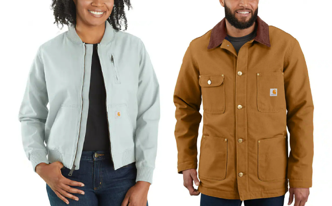 Carhartt Womens Bomber Jacket and Mens Duck Blanket Lined Chore Coat