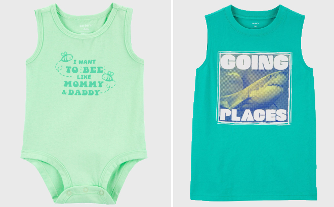 Carters Baby Bee Like Mommy And Daddy Sleeveless Bodysuit and Kids Shark Graphic Tank