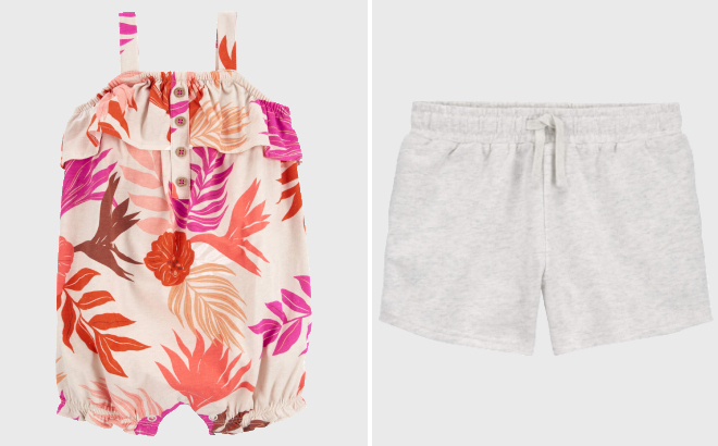 Carters Baby Tropical Tank Romper and Kids Pull On French Terry Shorts