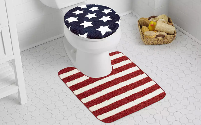 Celebrate Together Americana Stars And Stripes Lid Cover Contour Rug Set