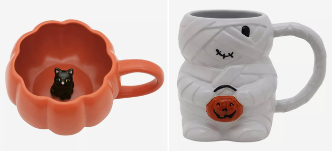 Celebrate Together Halloween Cat In Pumpkin Peekaboo Mug and Celebrate Together Halloween Cute Figural Mummy Mug