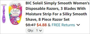 Checkout page of BIC Soleil 8 Count Womens Razors