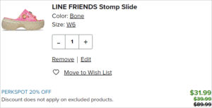 Checkout page of Crocs Line Friends Womens Stomp Slides