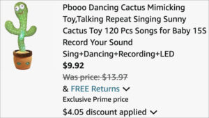 Checkout page of Dancing Cactus Toy